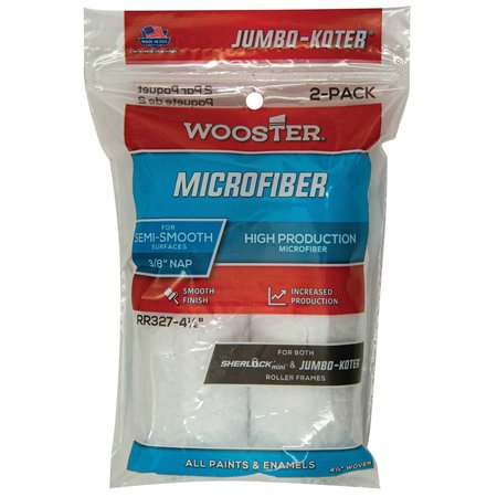 WOOSTER 4-1/2" Mini Paint Roller Cover, 3/8" Nap, Microfiber, 2 PK RR327-4.5